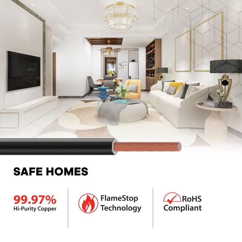 Polycab Etira 1sqmm 90M coil | Flame Retardant | 99.97% high purity copper | PVC insulated housewire [Black] - Image 3