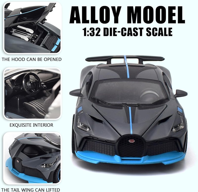 FEXXA Exclusive Alloy Metal Pull Back Die-cast Car Model With Sound Light Mini Auto Toy for Kids (1.32 Scale Bugatti DIVO-Grey-1) [New Model] - Image 3
