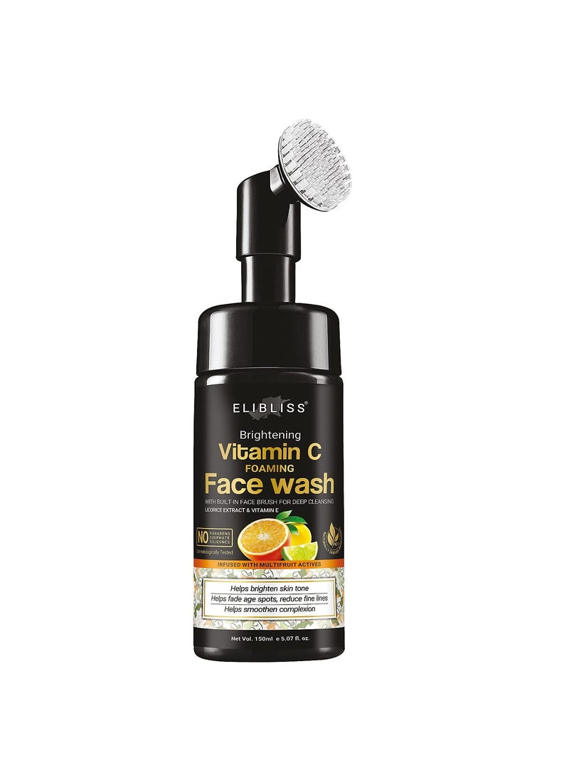 ELIBLISS ELIBLISS Brightening Vitamin C Foaming Face Wash With Built In Face Cleanser Brush For Deep Cleansing 150 ml  - Image 1