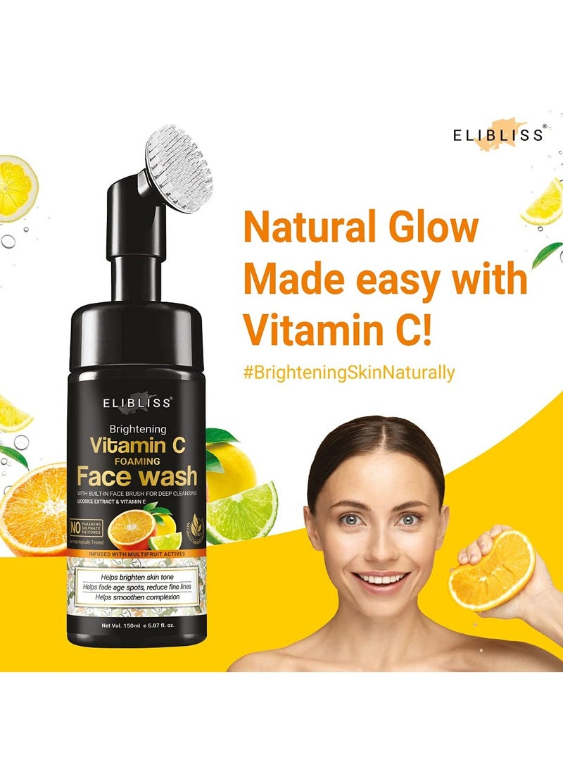 ELIBLISS ELIBLISS Brightening Vitamin C Foaming Face Wash With Built In Face Cleanser Brush For Deep Cleansing 150 ml  - Image 3