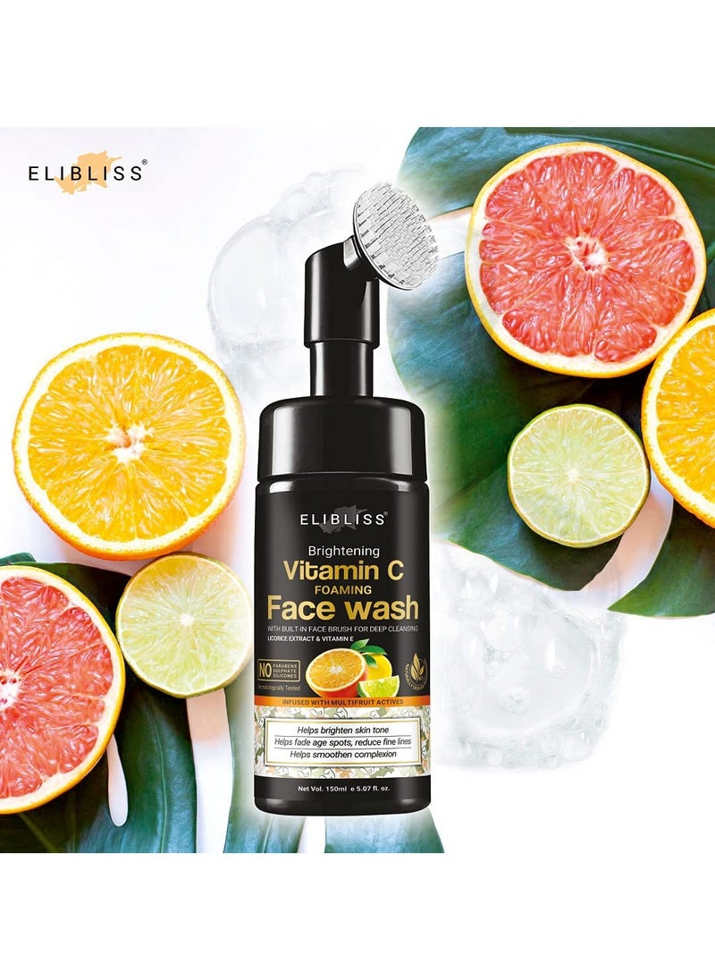 ELIBLISS ELIBLISS Brightening Vitamin C Foaming Face Wash With Built In Face Cleanser Brush For Deep Cleansing 150 ml  - Image 4