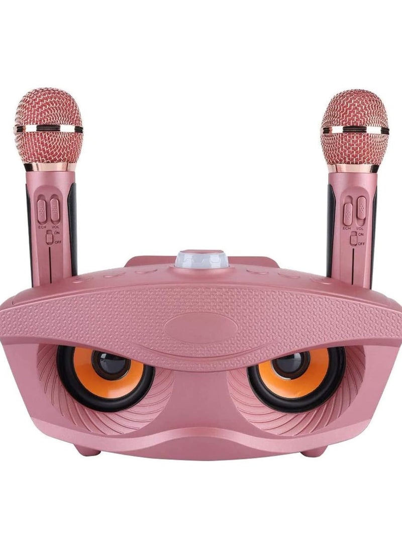 Portable Karaoke Machine, 10 W Multifunctional Bluetooth Speaker with 2 Wireless Microphones, 10 Metre Bluetooth Range, Family Karaoke Machine for Indoor and Outdoor Use (pink) - Image 1
