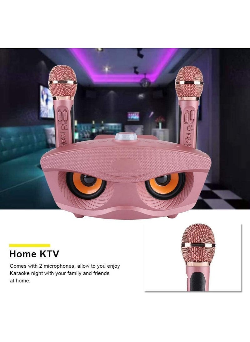 Portable Karaoke Machine, 10 W Multifunctional Bluetooth Speaker with 2 Wireless Microphones, 10 Metre Bluetooth Range, Family Karaoke Machine for Indoor and Outdoor Use (pink) - Image 3