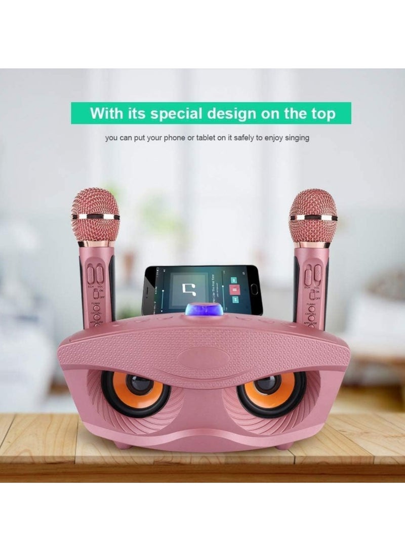 Portable Karaoke Machine, 10 W Multifunctional Bluetooth Speaker with 2 Wireless Microphones, 10 Metre Bluetooth Range, Family Karaoke Machine for Indoor and Outdoor Use (pink) - Image 4