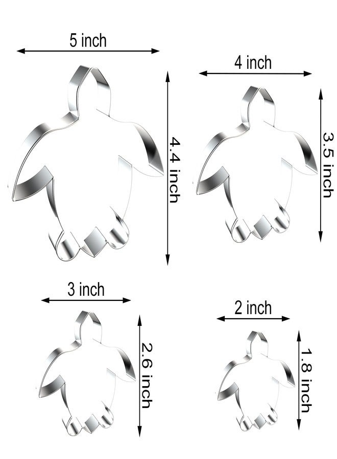 QAAQS Sea Turtle Cookie Cutter Set - 5 inch, 4 inch, 3 inch, 2 inch - 4 Piece Under The Sea Cookie Cutters Shapes Molds - Stainless Steel - Image 2