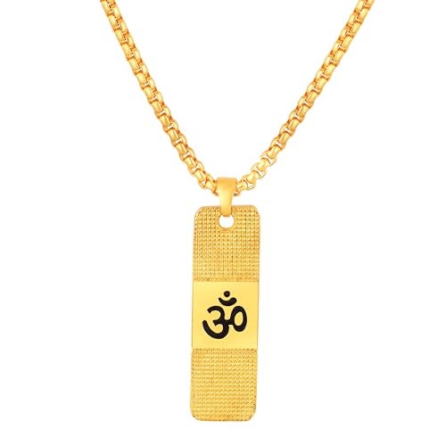 Mahi Gold Plated Lord Om Engraved Dual Side Locket Pendant with Chain for Men and Women (PS1101915G) - Image 1