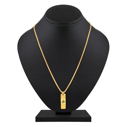 Mahi Gold Plated Lord Om Engraved Dual Side Locket Pendant with Chain for Men and Women (PS1101915G) - Image 2