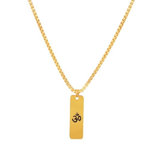 Mahi Gold Plated Lord Om Engraved Dual Side Locket Pendant with Chain for Men and Women (PS1101915G) - Image 3