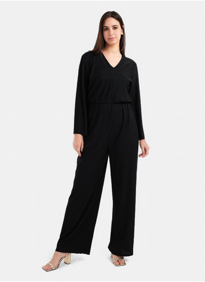 Clue - Black Pleated Satin Jumpsuit - Image 1