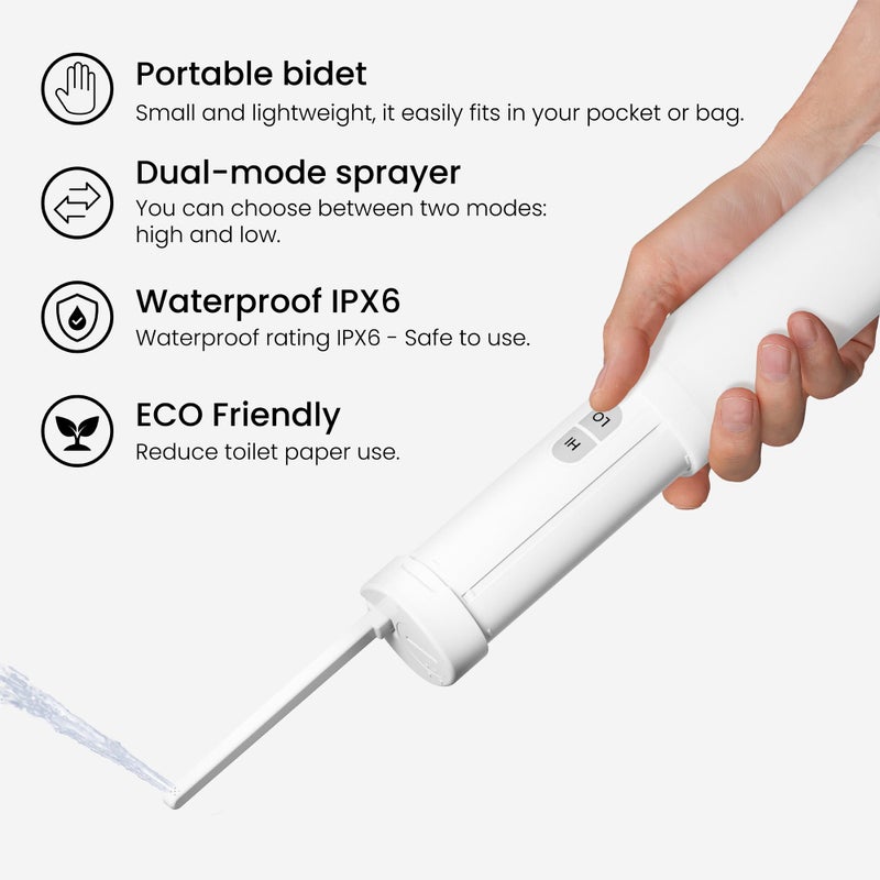 VOVO Go Portable Electric Bidet for Travel - 2 Adjustable Pressure Settings, Compact Handheld Bidet, Ideal for Personal Hygiene & Postpartum Care, Lightweight & Leak-Proof, Made in Korea - White - Image 4