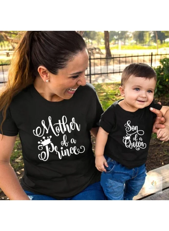 Matching Family Outfits Mother Kid Baby Matching T Shirt Set | Mother of a Prince Son of a Queen Printed T Shirts | Mom Kid Baby Boy Combo Outfit | Cotton Family Matching Wear for Women Kids Baby