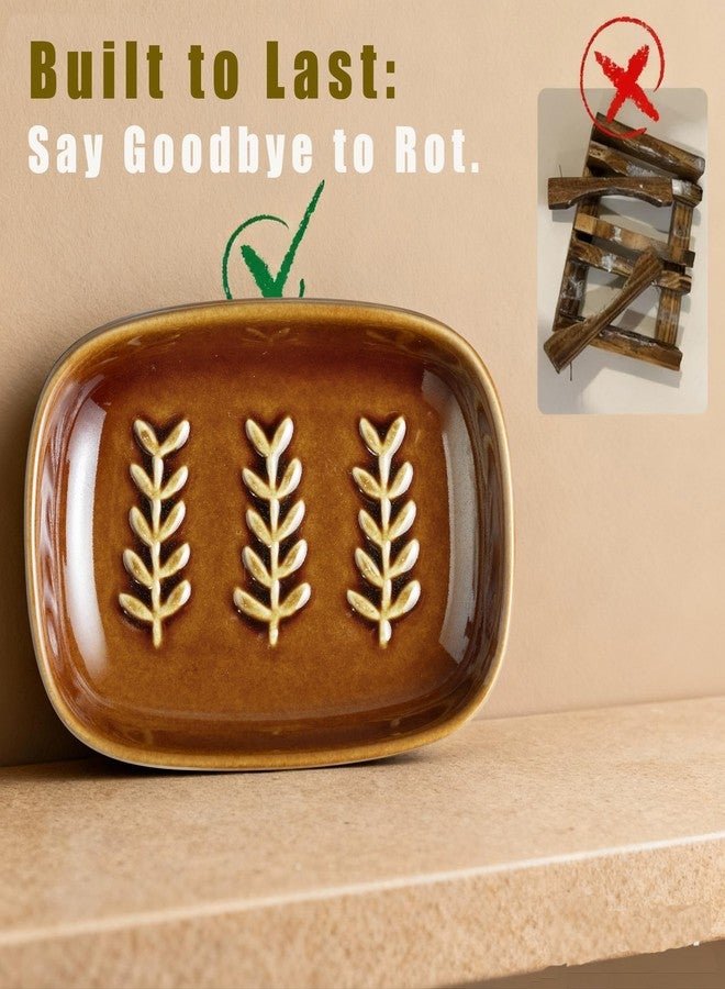 Miamolo Soap Dish for Shower, Ceramic Soap Holder Soap Dishes for Bar Soap Sponge, Decorative Soap Saver Tray for Bathroom Kitchen Sink Bathtub, Pro-Environment, Extend Soap Life, Dark Brown - Image 3