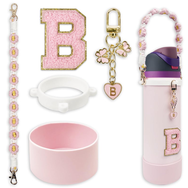 SITKOL Silicone Boot Cute Monogram Set Compatible With Owala Water Bottle 40 Oz - Perfect Letter Owala Accessories For Owala Tumbler, Owala Free Sip, Pink Owala, Black Owala, Owala Coffee Tumbler (Pink, B) - Image 1