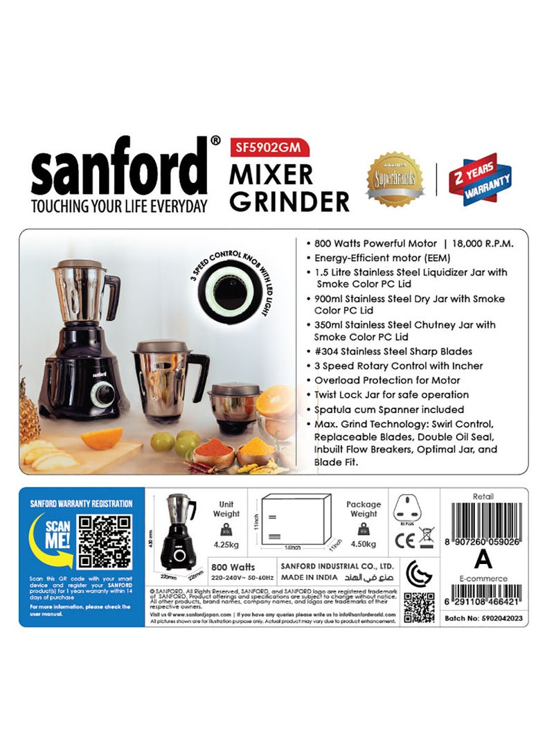 Sanford 3 IN 1 GRINDER MIXER (MADE IN INDIA) 1.5 L 800 W SF5902GM BS A Multicolour - Image 2