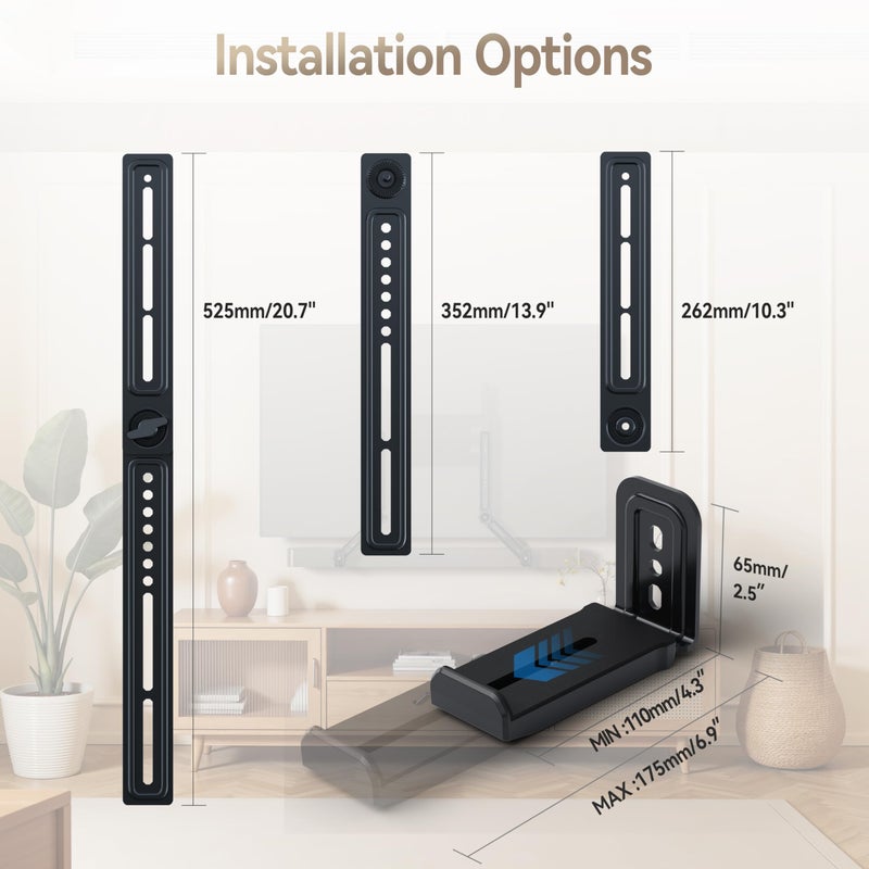 C YECEN Sound Bar Mounts Unter TV or Above TV, Height & Depth Adjustable Soundbar Mountï¼Œwith Detachable Extension Arms and L-Brackets - Image 5