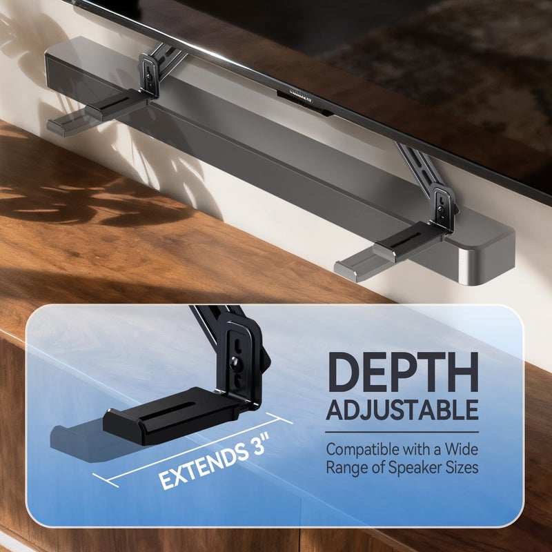 C YECEN Sound Bar Mounts Unter TV or Above TV, Height & Depth Adjustable Soundbar Mountï¼Œwith Detachable Extension Arms and L-Brackets - Image 2