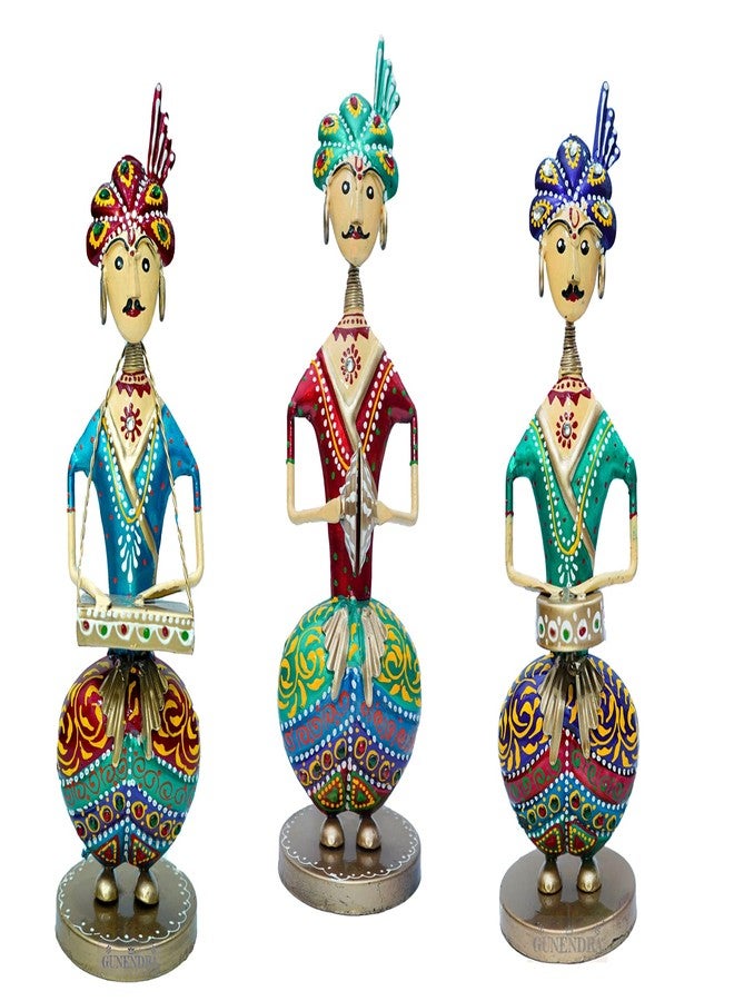 GUNENDRA Crafts Metal Rajasthani Musicians Item Showpiece - Decorative Items For Home | Gift Items | Showpieces | Home Decoration Items Stylish| Table Decorative Items (10X9X30 Cm)(Multicolour) - Image 3