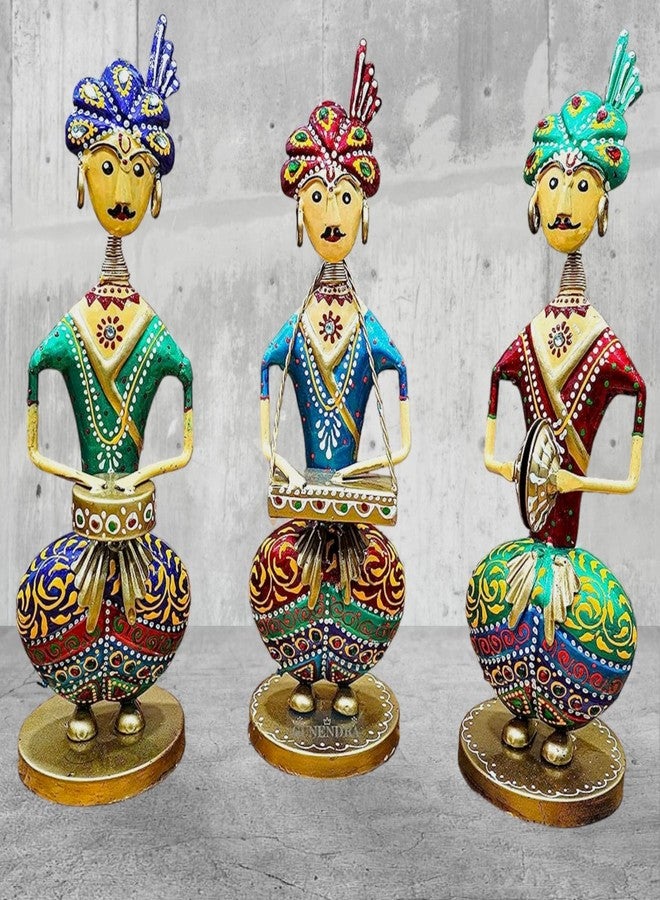 GUNENDRA Crafts Metal Rajasthani Musicians Item Showpiece - Decorative Items For Home | Gift Items | Showpieces | Home Decoration Items Stylish| Table Decorative Items (10X9X30 Cm)(Multicolour) - Image 1