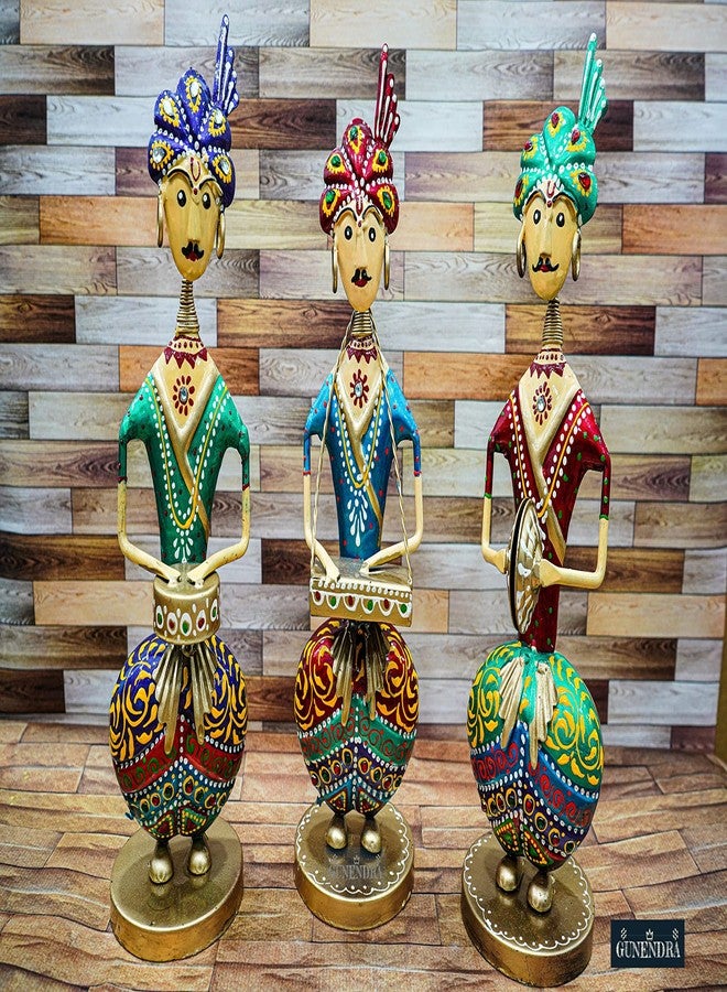 GUNENDRA Crafts Metal Rajasthani Musicians Item Showpiece - Decorative Items For Home | Gift Items | Showpieces | Home Decoration Items Stylish| Table Decorative Items (10X9X30 Cm)(Multicolour) - Image 2