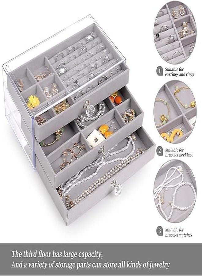 IP DHAMELIYA Acrylic Jewelry Organizer With Drawers | 3 Layer Earring Storage Box with 10 Compartment & 7 Ear Studs for Women | Transparent Display Storage Case for Earrings Necklace Ring Bracelet - Image 2
