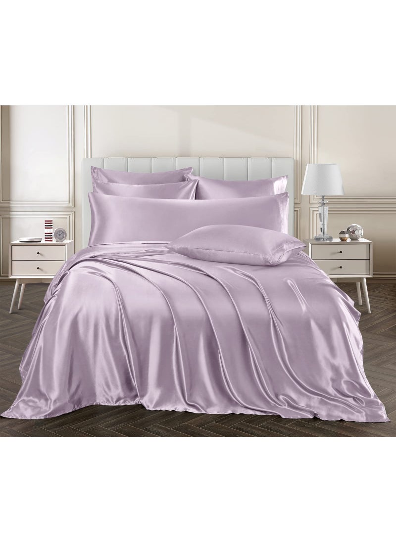Ersmak 4 Pieces Satin Sheets Set Twin Size  Luxury Silky Lavender Satin Bed Sheets Set with 1 Deep Pocket Fitted Sheet  1 Soft Flat Sheet  1 Queen Pillowcases and 1 Body Pillowcase