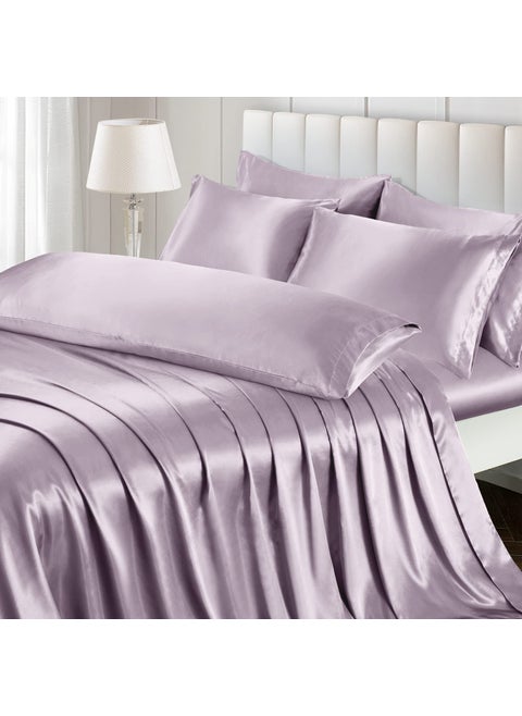 Ersmak 4 Pieces Satin Sheets Set Twin Size  Luxury Silky Lavender Satin Bed Sheets Set with 1 Deep Pocket Fitted Sheet  1 Soft Flat Sheet  1 Queen Pillowcases and 1 Body Pillowcase