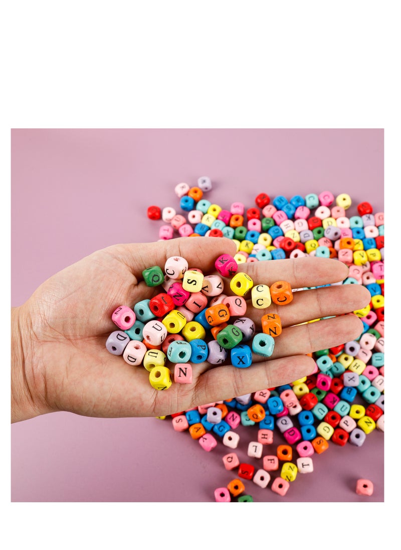 Grab Mantra - 1060 Pcs 10mm Alphabet Multicolor Wooden Square Loose Beads with Initial Letter for Jewelry Making and DIY Crafts - Image 1