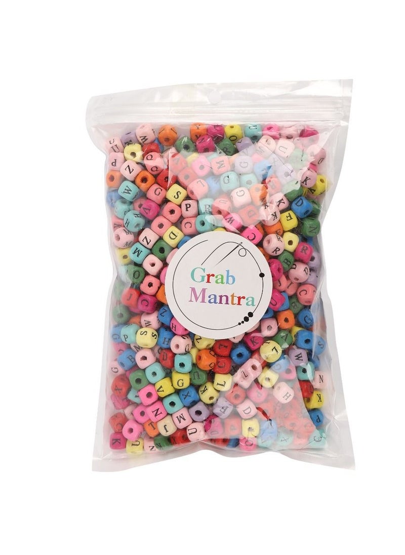 Grab Mantra - 1060 Pcs 10mm Alphabet Multicolor Wooden Square Loose Beads with Initial Letter for Jewelry Making and DIY Crafts - Image 1