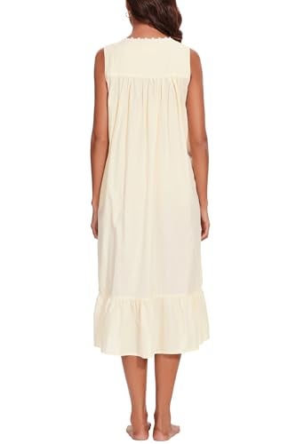 AVIIER 100% Cotton Nightgowns for Women Sleeveless Sleep Dress Ladies Gowns Sleepwear with Pockets (Light Yellow, Small) - Image 5