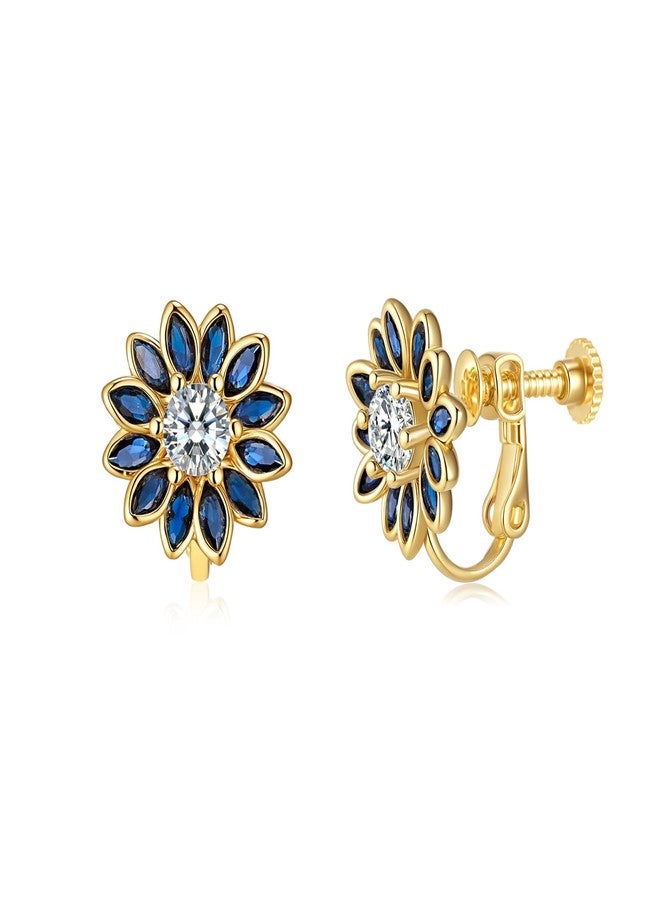 EVEVIC Austrian Crystal Flower Clip on Earrings for Women Trendy,14K Gold Plated Hypoallergenic Non Pierced Sunflower Earrings Jewelry Gift, Medium, Crystal, crystal - Image 1