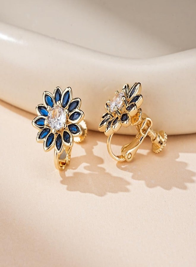 EVEVIC Austrian Crystal Flower Clip on Earrings for Women Trendy,14K Gold Plated Hypoallergenic Non Pierced Sunflower Earrings Jewelry Gift, Medium, Crystal, crystal - Image 4