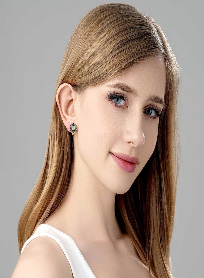 EVEVIC Austrian Crystal Flower Clip on Earrings for Women Trendy,14K Gold Plated Hypoallergenic Non Pierced Sunflower Earrings Jewelry Gift, Medium, Crystal, crystal - Image 3
