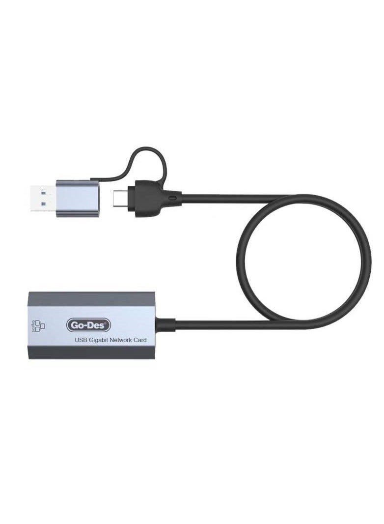GO-DES Go Des GD-6836 To Type-C And USB-A Gigabit Ethernet Converter Cable - Image 2