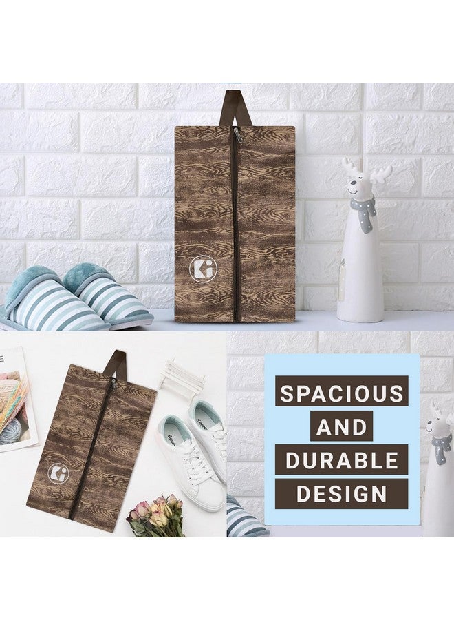 Kuber Industries Kuber Industries Pack of 4 Travel Organizer | Travel Shoe Carrying Bag | Toiletry Pouch with Chain | Shoe Cover for Travel-Hiking-Adventure | Multipurpose Storage Organizer Bag | Wooden-Print | Brown - Image 2