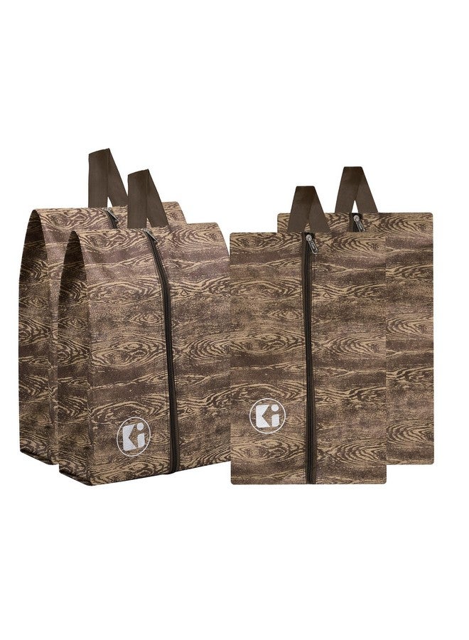 Kuber Industries Kuber Industries Pack of 4 Travel Organizer | Travel Shoe Carrying Bag | Toiletry Pouch with Chain | Shoe Cover for Travel-Hiking-Adventure | Multipurpose Storage Organizer Bag | Wooden-Print | Brown - Image 1