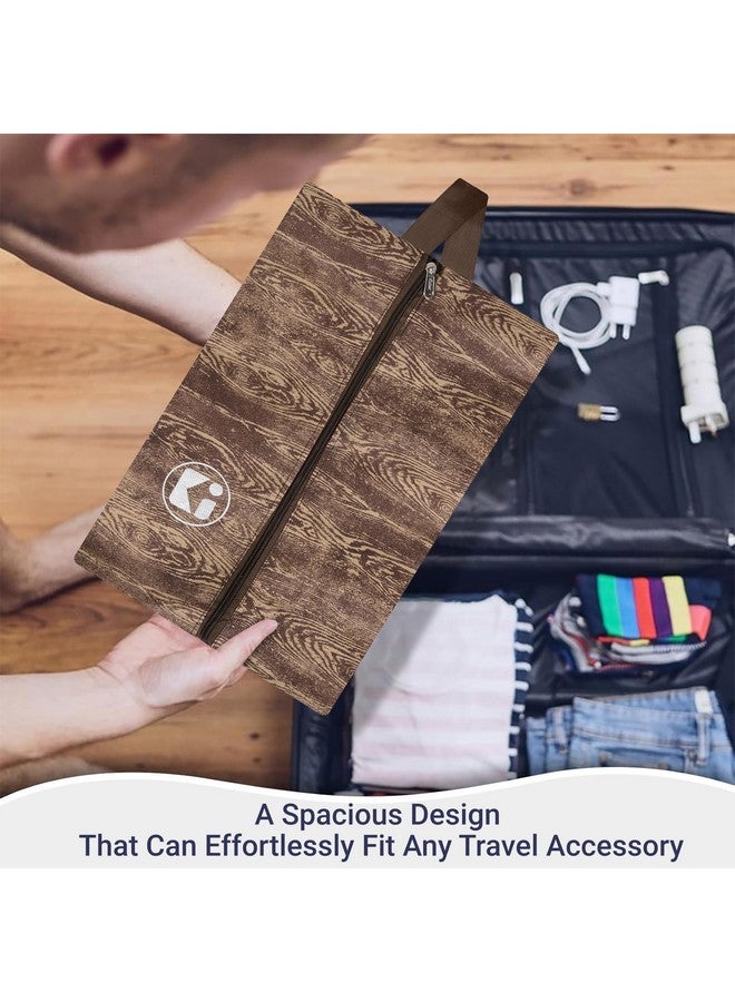 Kuber Industries Kuber Industries Pack of 4 Travel Organizer | Travel Shoe Carrying Bag | Toiletry Pouch with Chain | Shoe Cover for Travel-Hiking-Adventure | Multipurpose Storage Organizer Bag | Wooden-Print | Brown - Image 4