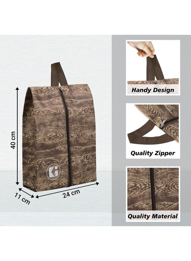 Kuber Industries Kuber Industries Pack of 4 Travel Organizer | Travel Shoe Carrying Bag | Toiletry Pouch with Chain | Shoe Cover for Travel-Hiking-Adventure | Multipurpose Storage Organizer Bag | Wooden-Print | Brown - Image 3