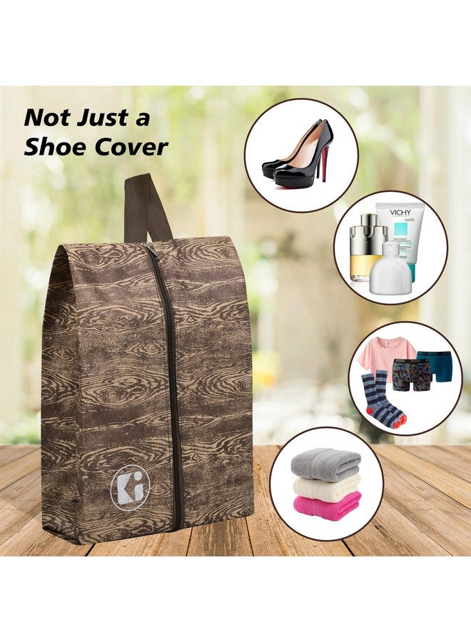 Kuber Industries Kuber Industries Pack of 4 Travel Organizer | Travel Shoe Carrying Bag | Toiletry Pouch with Chain | Shoe Cover for Travel-Hiking-Adventure | Multipurpose Storage Organizer Bag | Wooden-Print | Brown - Image 5