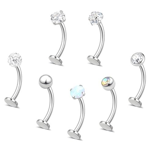 YADOCA 7PCS Floating Belly Button Ring for Women Hypoallergenic Surgical Stainless Steel Belly Rings Internally Threaded CZ Opal Long Bar Navel Barbell Flat Back Belly Piercing 8/10/12/14/16MM Silver Gold - Image 1