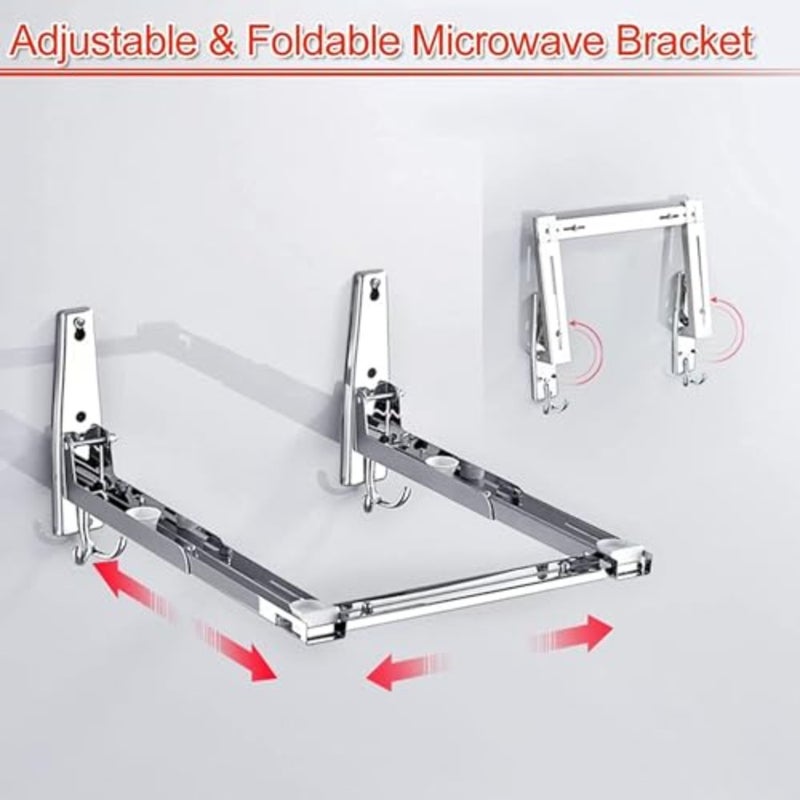 Microwave Oven Wall Mount Bracket, Foldable Stretch Rack For Oven, 304 Stainless Steel Shelf Holder, Stand With Hooks, Load 100 Lb - Image 4