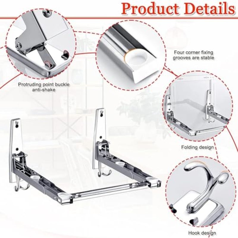 Microwave Oven Wall Mount Bracket, Foldable Stretch Rack For Oven, 304 Stainless Steel Shelf Holder, Stand With Hooks, Load 100 Lb - Image 3