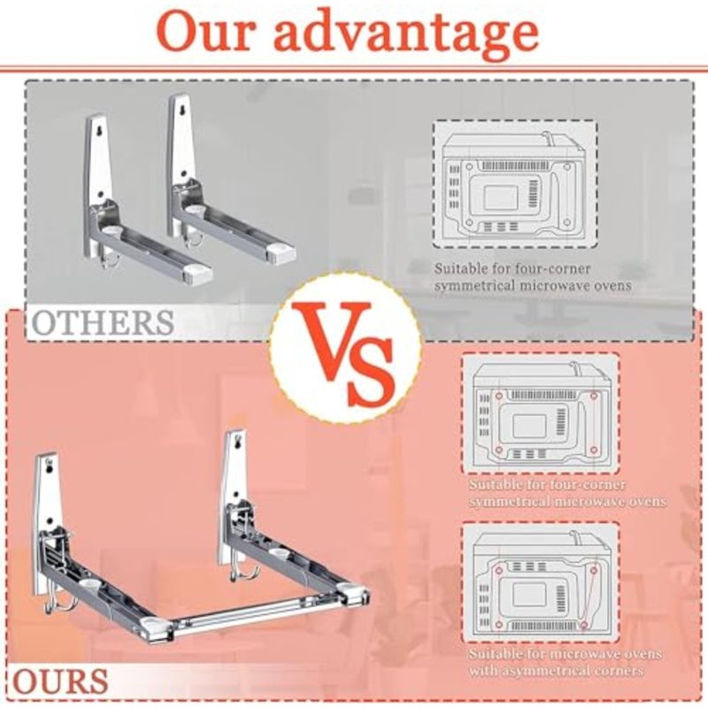 Microwave Oven Wall Mount Bracket, Foldable Stretch Rack For Oven, 304 Stainless Steel Shelf Holder, Stand With Hooks, Load 100 Lb - Image 5