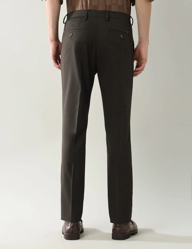 Arrow Dark Brown Slim Fit Dobby Autoflex Trousers for Men | Best Price UAE