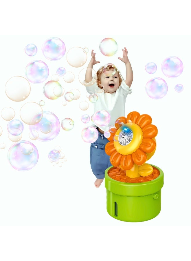 VIO Sunflower Bubble Machine for Kids Automatic Flower Bubble Toy with Colorful Lighting for Toddlers Boys Girls Handheld Flower Bubble Guns for Kids With Lights 2 Solution Bottles Battery Operated Fun Bubble Maker Bubble Machine Bubble Blower Outdoor Fun Summer Play Birthday Party Favors Birthday Gifts - Image 1