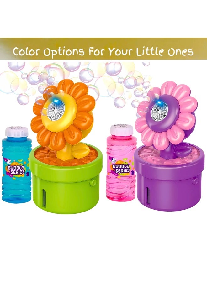 VIO Sunflower Bubble Machine for Kids Automatic Flower Bubble Toy with Colorful Lighting for Toddlers Boys Girls Handheld Flower Bubble Guns for Kids With Lights 2 Solution Bottles Battery Operated Fun Bubble Maker Bubble Machine Bubble Blower Outdoor Fun Summer Play Birthday Party Favors Birthday Gifts - Image 2
