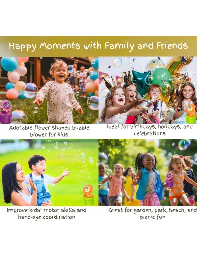 VIO Sunflower Bubble Machine for Kids Automatic Flower Bubble Toy with Colorful Lighting for Toddlers Boys Girls Handheld Flower Bubble Guns for Kids With Lights 2 Solution Bottles Battery Operated Fun Bubble Maker Bubble Machine Bubble Blower Outdoor Fun Summer Play Birthday Party Favors Birthday Gifts - Image 3