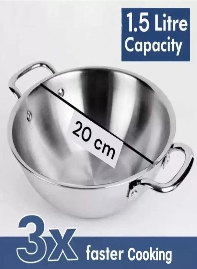 WEKTU TRIPLY KADHAI Stainless Steel TRIPLY KADHAI|KADHAI with LID 20 CM Diameter Kadhai 20 cm Diameter with Lid 1.5 L Capacity (Triply, Induction Bottom) - Image 2