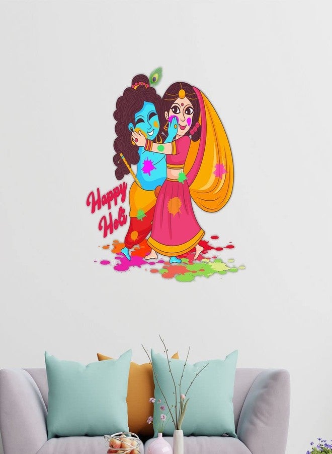 CVANU Festival of Love Radha Krishna Happy Holi Wall Sticker Self-Adhesive, Waterproof Vinyl Sticker Multicolour Size [60CM X 116CM]_C04 - Image 3