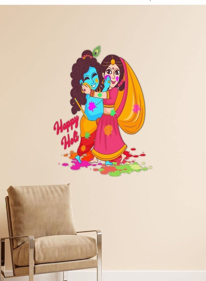 CVANU Festival of Love Radha Krishna Happy Holi Wall Sticker Self-Adhesive, Waterproof Vinyl Sticker Multicolour Size [60CM X 116CM]_C04 - Image 5