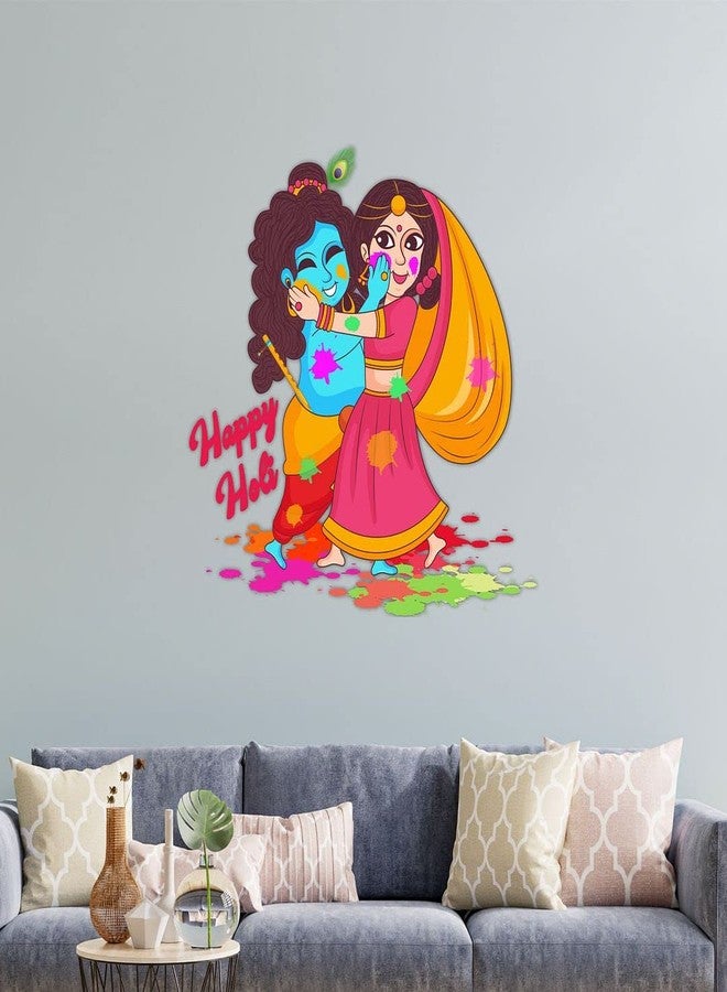 CVANU Festival of Love Radha Krishna Happy Holi Wall Sticker Self-Adhesive, Waterproof Vinyl Sticker Multicolour Size [60CM X 116CM]_C04 - Image 4